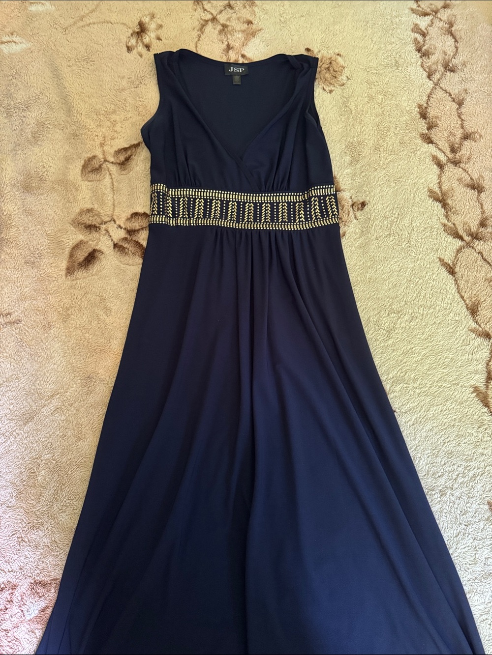 JSP Navy Maxi Dress with Gold Beaded Waist
